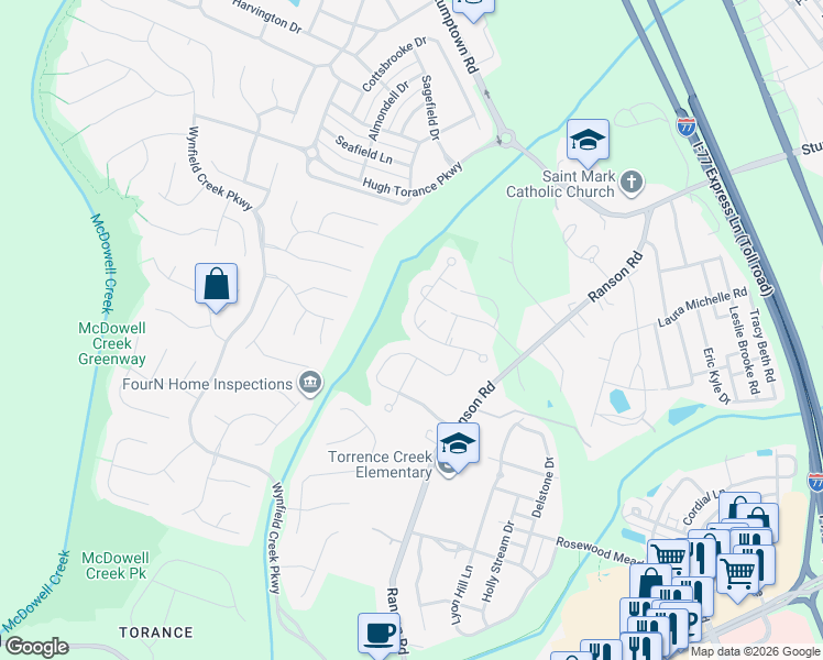 map of restaurants, bars, coffee shops, grocery stores, and more near in Huntersville