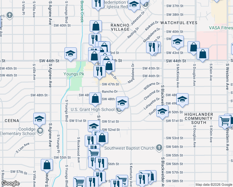 map of restaurants, bars, coffee shops, grocery stores, and more near 1513 Southwest 48th Street in Oklahoma City