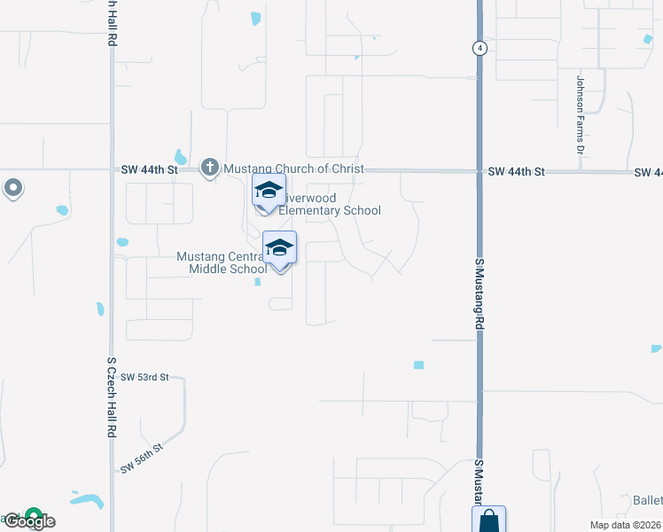 map of restaurants, bars, coffee shops, grocery stores, and more near 11749 Southwest 54th Street in Mustang