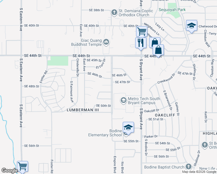 map of restaurants, bars, coffee shops, grocery stores, and more near 2729 Southeast 48th Street in Oklahoma City