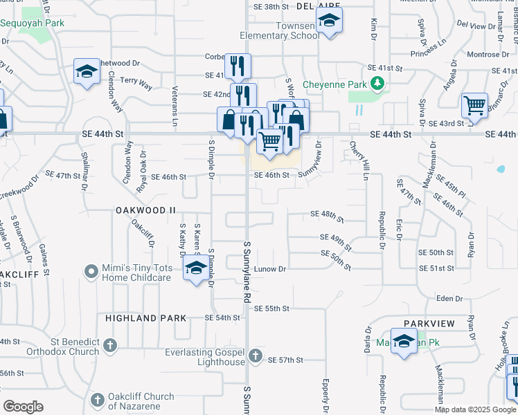 map of restaurants, bars, coffee shops, grocery stores, and more near 4313 Southeast 48th Terrace in Oklahoma City