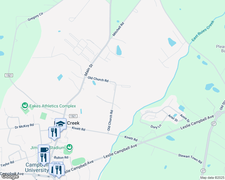 map of restaurants, bars, coffee shops, grocery stores, and more near 31 Wolf Creek Lane in Lillington