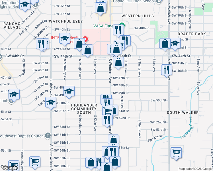 map of restaurants, bars, coffee shops, grocery stores, and more near 924 Southwest 48th Street in Oklahoma City