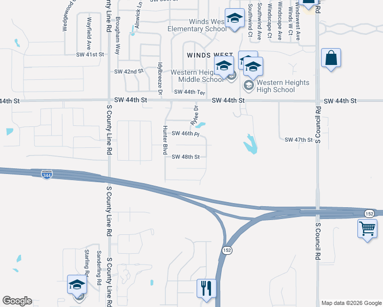 map of restaurants, bars, coffee shops, grocery stores, and more near 8504 Southwest 48th Street in Oklahoma City