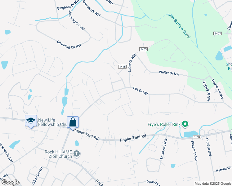 map of restaurants, bars, coffee shops, grocery stores, and more near 3285 Eva Drive Northwest in Concord