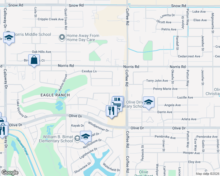 map of restaurants, bars, coffee shops, grocery stores, and more near 8303 Seven Hills Drive in Bakersfield