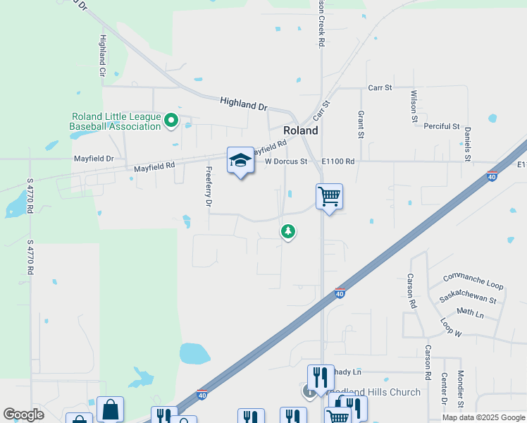 map of restaurants, bars, coffee shops, grocery stores, and more near 300 Ranger Boulevard in Roland