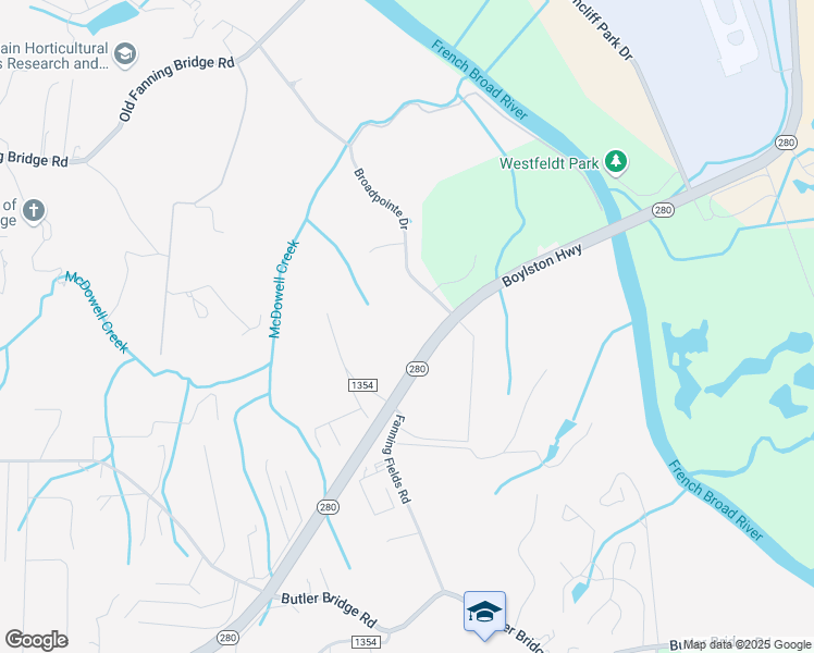 map of restaurants, bars, coffee shops, grocery stores, and more near 99 Broadpointe Drive in Mills River