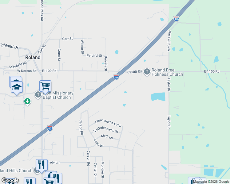 map of restaurants, bars, coffee shops, grocery stores, and more near 137 Stone Drive in Roland
