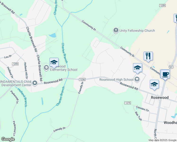 map of restaurants, bars, coffee shops, grocery stores, and more near 203 Christian Drive in Goldsboro