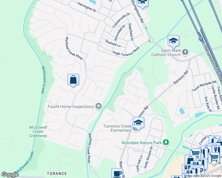 map of restaurants, bars, coffee shops, grocery stores, and more near in Huntersville