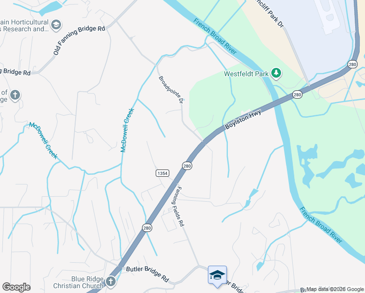 map of restaurants, bars, coffee shops, grocery stores, and more near 99 Broadpointe Drive in Mills River
