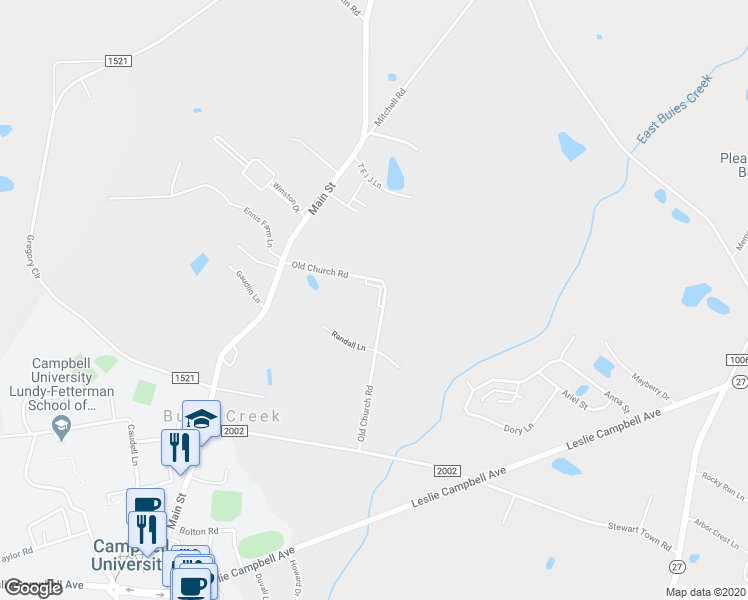 map of restaurants, bars, coffee shops, grocery stores, and more near 47 Wolf Creek Lane in Lillington