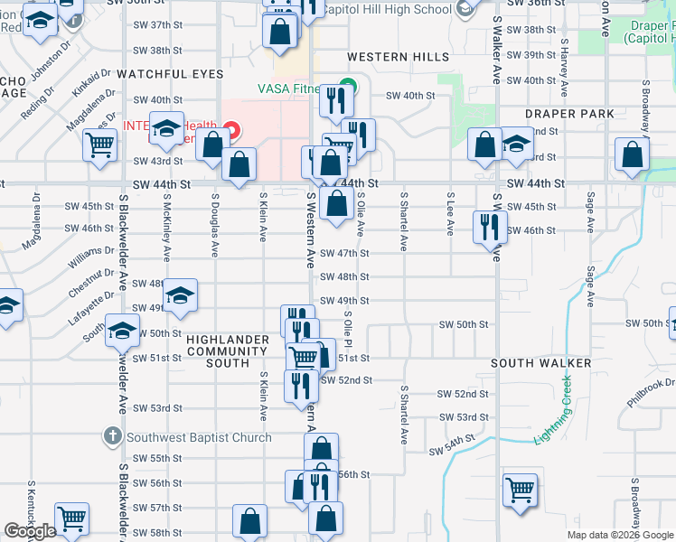 map of restaurants, bars, coffee shops, grocery stores, and more near 806 Southwest 47th Street in Oklahoma City