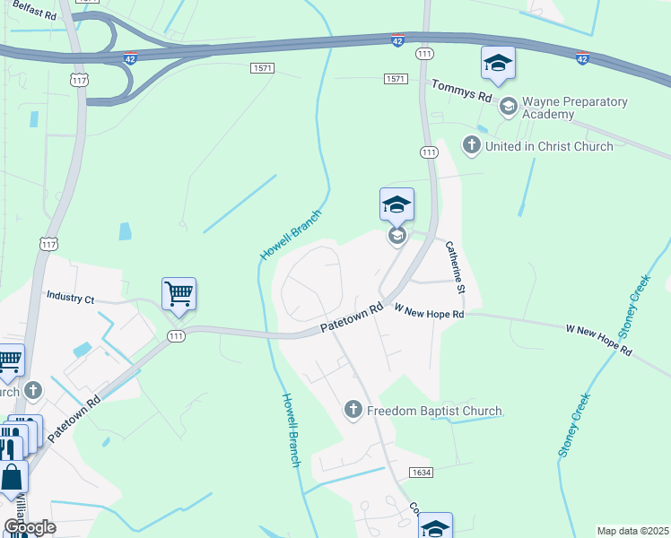 map of restaurants, bars, coffee shops, grocery stores, and more near 100 Windham Court in Goldsboro