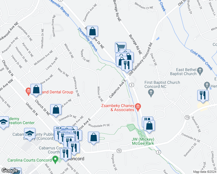 map of restaurants, bars, coffee shops, grocery stores, and more near 259 Jefferson Court Northeast in Concord