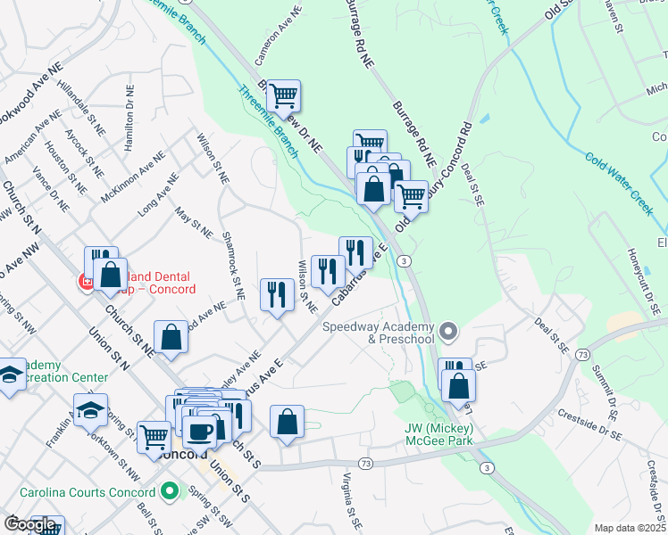 map of restaurants, bars, coffee shops, grocery stores, and more near 262 Jefferson Court Northeast in Concord