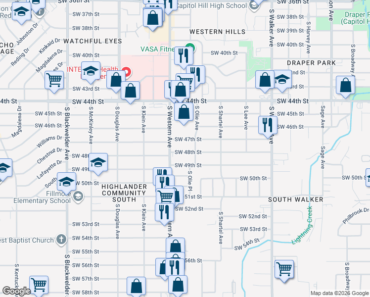 map of restaurants, bars, coffee shops, grocery stores, and more near 806 Southwest 47th Street in Oklahoma City