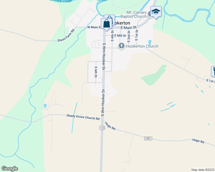 map of restaurants, bars, coffee shops, grocery stores, and more near Burnside Village Lane in Hookerton