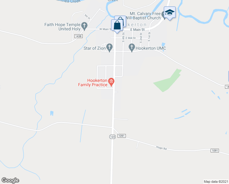map of restaurants, bars, coffee shops, grocery stores, and more near Burnside Village Lane in Hookerton