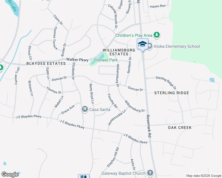 map of restaurants, bars, coffee shops, grocery stores, and more near 304 Duncan Drive in Atoka