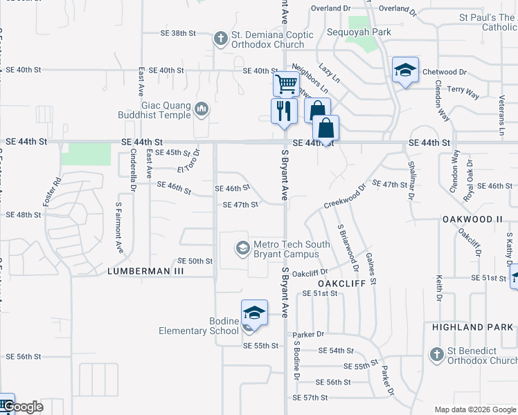 map of restaurants, bars, coffee shops, grocery stores, and more near 2905 Southeast 47th Street in Oklahoma City