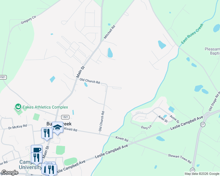 map of restaurants, bars, coffee shops, grocery stores, and more near 55 River Stancil Drive in Lillington