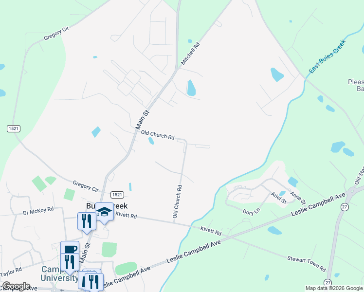 map of restaurants, bars, coffee shops, grocery stores, and more near 71 Wolf Creek Lane in Lillington