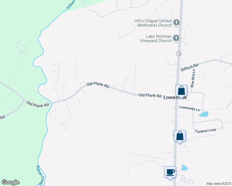 map of restaurants, bars, coffee shops, grocery stores, and more near 7604 Old Plank Road in Stanley