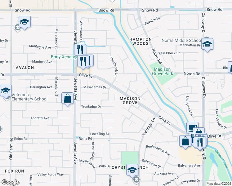 map of restaurants, bars, coffee shops, grocery stores, and more near 6327 Ristow Court in Bakersfield