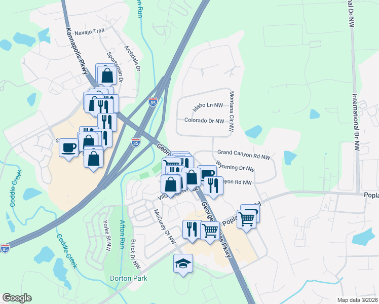 map of restaurants, bars, coffee shops, grocery stores, and more near 210 Arizona Place Northwest in Concord