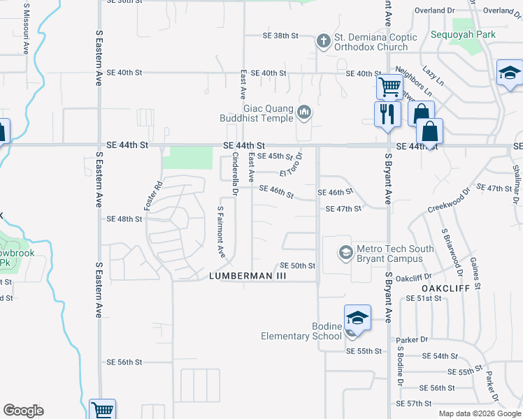 map of restaurants, bars, coffee shops, grocery stores, and more near 2509 Southeast 47th Street in Oklahoma City