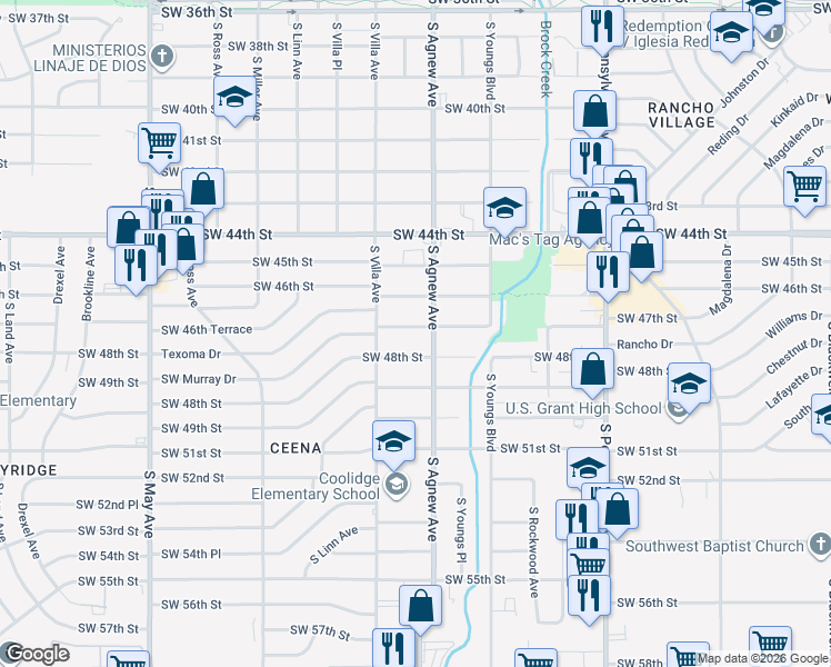 map of restaurants, bars, coffee shops, grocery stores, and more near 2417 Southwest 47th Street in Oklahoma City