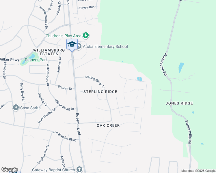map of restaurants, bars, coffee shops, grocery stores, and more near 175 Bucktrail Cove in Atoka