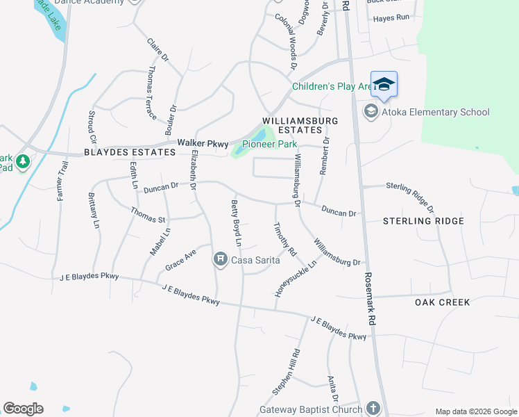 map of restaurants, bars, coffee shops, grocery stores, and more near 385 Duncan Drive in Atoka