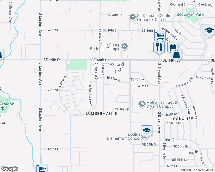 map of restaurants, bars, coffee shops, grocery stores, and more near 2509 Southeast 47th Street in Oklahoma City