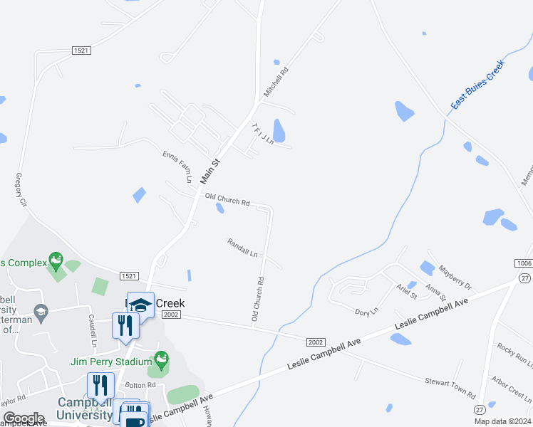 map of restaurants, bars, coffee shops, grocery stores, and more near 71 Wolf Creek Lane in Lillington