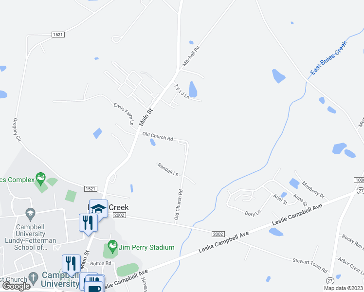 map of restaurants, bars, coffee shops, grocery stores, and more near 79 Wolf Creek Lane in Lillington