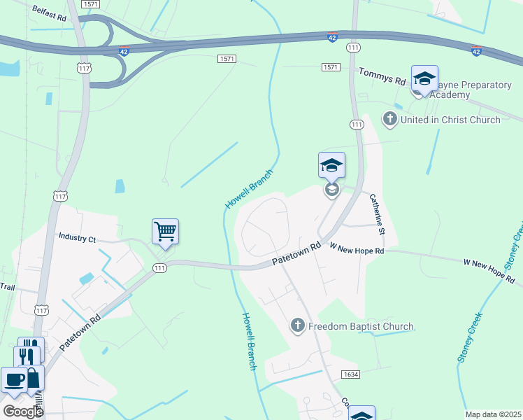 map of restaurants, bars, coffee shops, grocery stores, and more near 309 Kingston Circle in Goldsboro