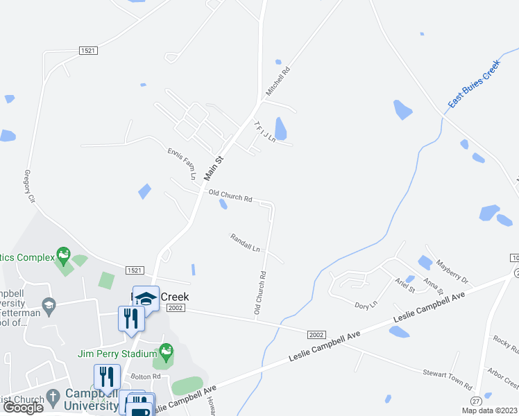 map of restaurants, bars, coffee shops, grocery stores, and more near 99 Wolf Creek Lane in Lillington