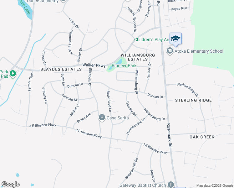 map of restaurants, bars, coffee shops, grocery stores, and more near 385 Duncan Drive in Atoka