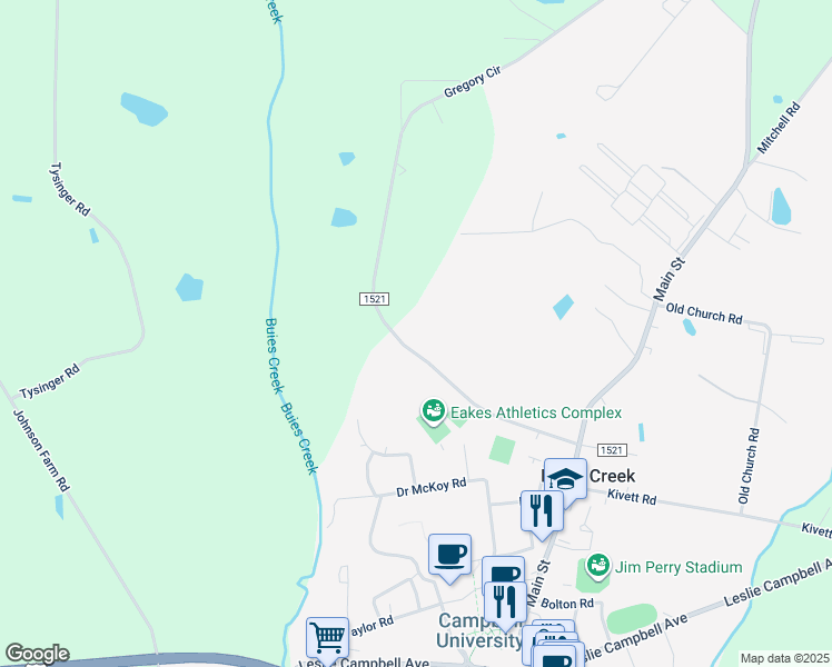 map of restaurants, bars, coffee shops, grocery stores, and more near 512 Gregory Circle in Lillington