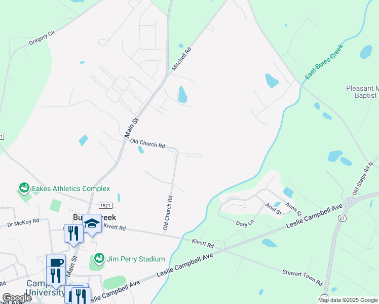 map of restaurants, bars, coffee shops, grocery stores, and more near 55 River Stancil Drive in Lillington