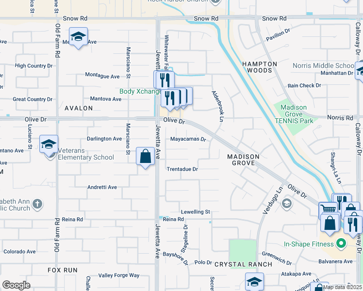 map of restaurants, bars, coffee shops, grocery stores, and more near 11018 Sonoma Creek Court in Bakersfield
