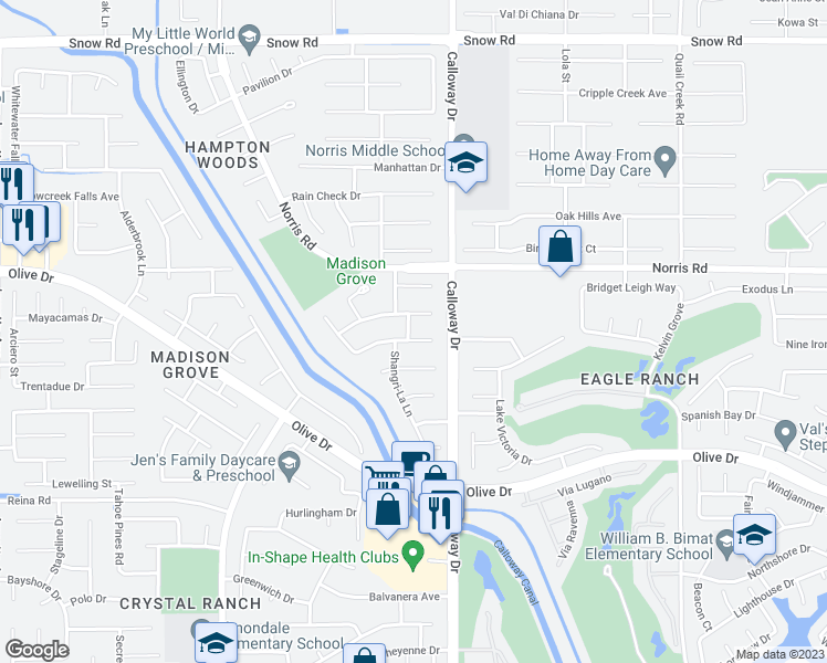 map of restaurants, bars, coffee shops, grocery stores, and more near 9810 Mona Lisa Lane in Bakersfield