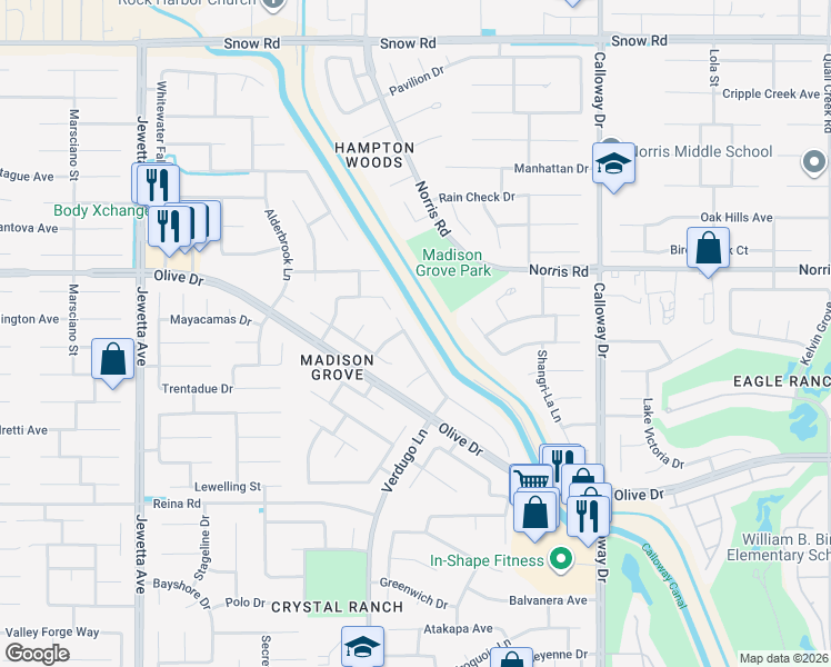 map of restaurants, bars, coffee shops, grocery stores, and more near 10328 Seneca Falls Avenue in Bakersfield