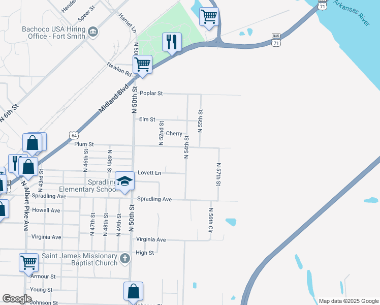 map of restaurants, bars, coffee shops, grocery stores, and more near 4012 North 54th Street in Fort Smith