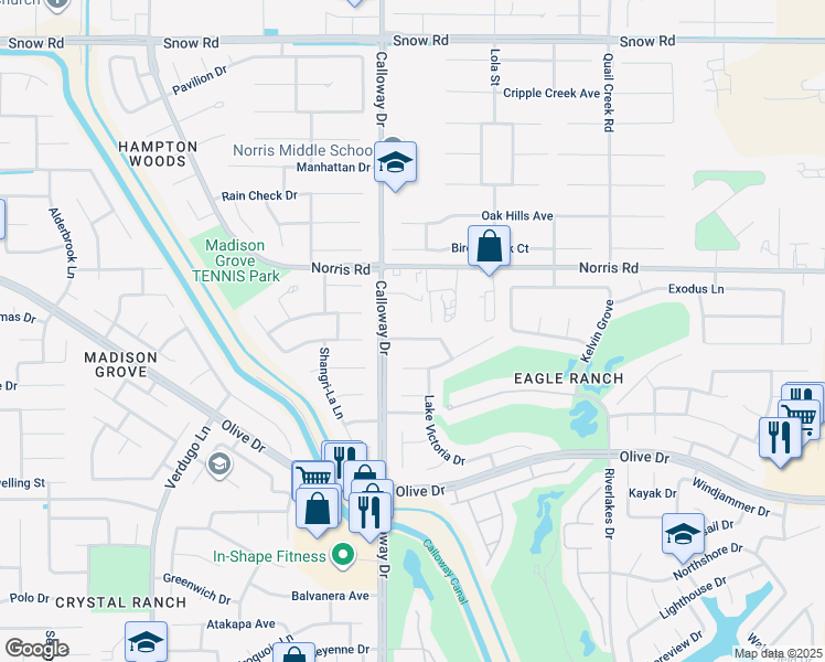 map of restaurants, bars, coffee shops, grocery stores, and more near 9600 Lake Superior Drive in Bakersfield