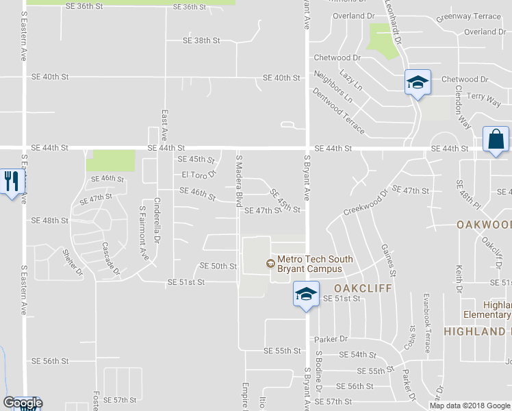 map of restaurants, bars, coffee shops, grocery stores, and more near 2817 Southeast 47th Street in Oklahoma City