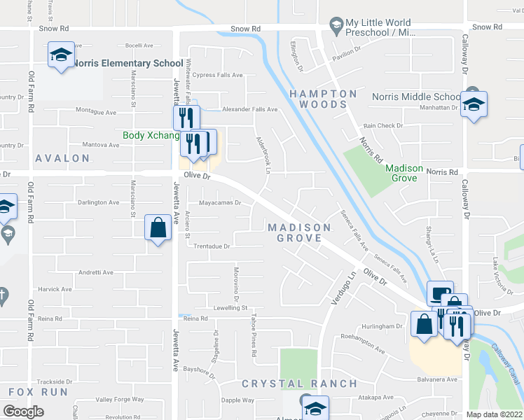 map of restaurants, bars, coffee shops, grocery stores, and more near 6327 Ristow Court in Bakersfield